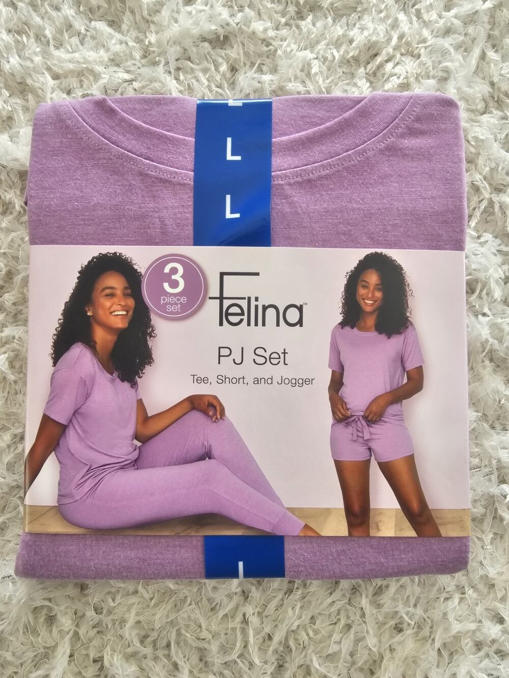 NWT Felina 3 Piece Pajama Set Women Large L Loungewear Sleepwear Tee Short Pj's